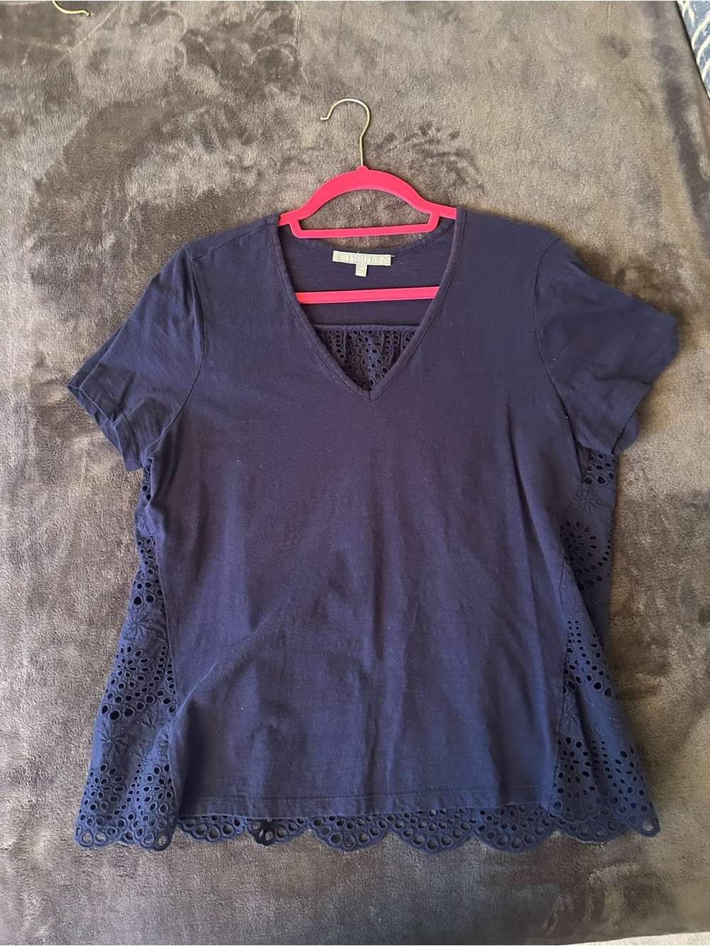 Daniel Rainn Navy V-Neck Top with Eyelet Trim